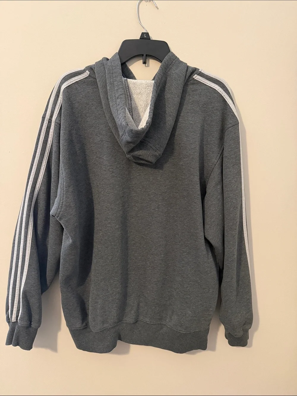 adidas Gray Pullover Hoodie with White Stripe Accents